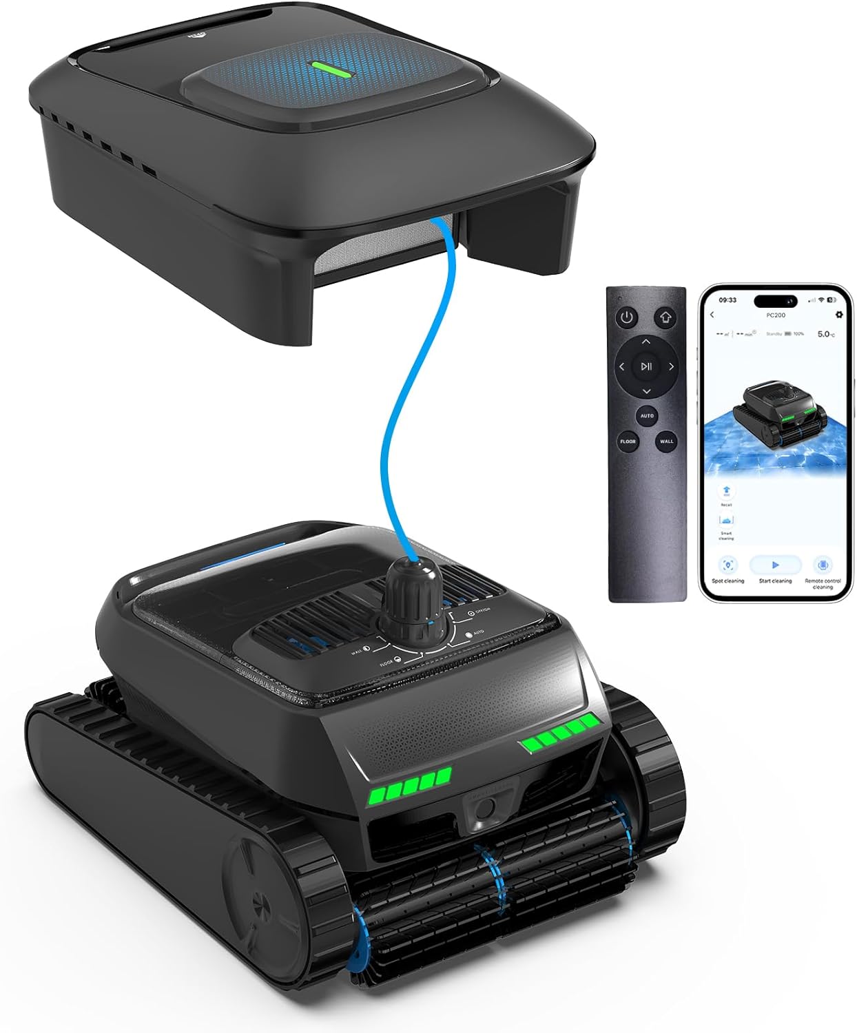 PC200 Robotic Pool Cleaner, Cordless Pool Vacuum Robot for Inground & Above Ground Pools, Smart Navigation, Surface, Walls, Waterline & Floor Cleaning, 10000GPH, Self-Parking