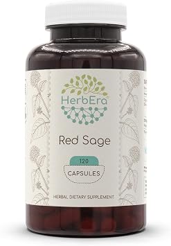 HerbEra Red Sage 120 Capsules, 1000 mg, Red Sage Dan Shen, Salvia Miltiorrhiza Dried Root 120 Capsules
