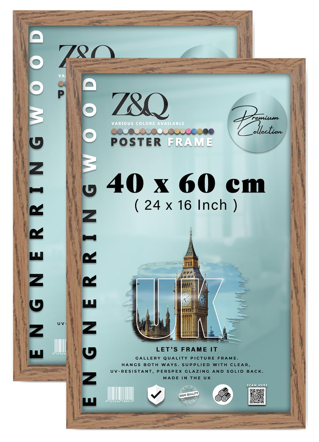 Z&Q Pack of 2 Flat Versatile MDF Wood Finish(40 x 60 CM) Poster Frame | for Art Gallery 24 x 16 Inch Wall Décor & Room Display [ Dark Oak ]