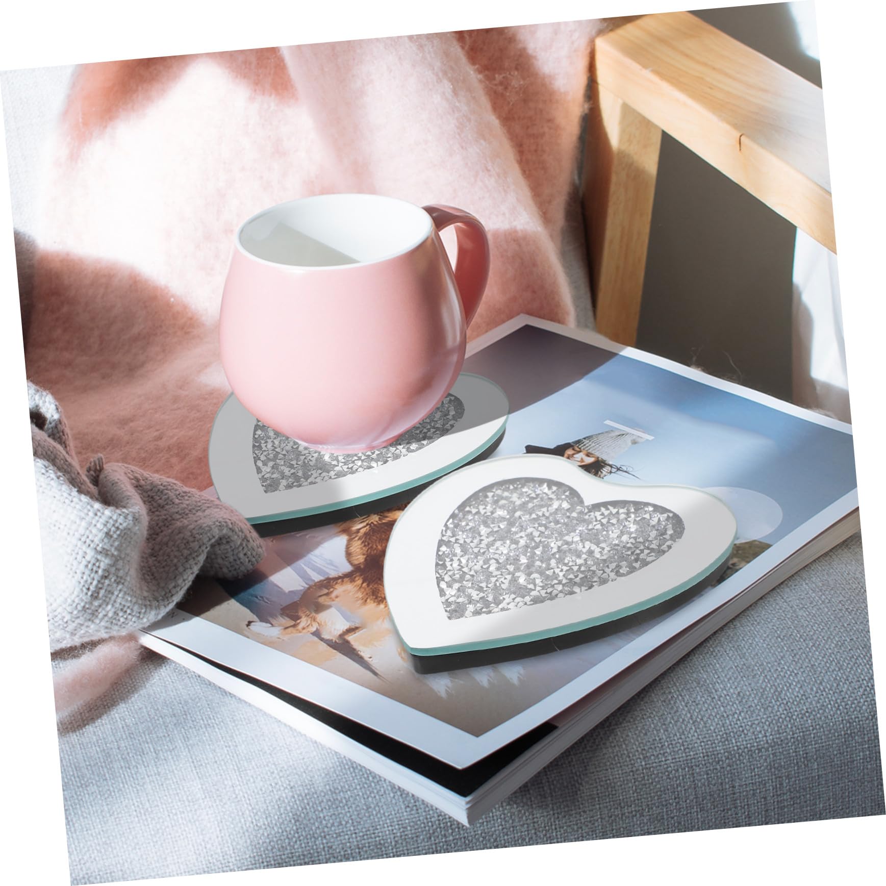 Posavasos de Vidrio en Forma de Corazón 6 Piezas Plata | Vidrio Transparente, Resistente al Calor Arañazos, para Restaurante y Hotel