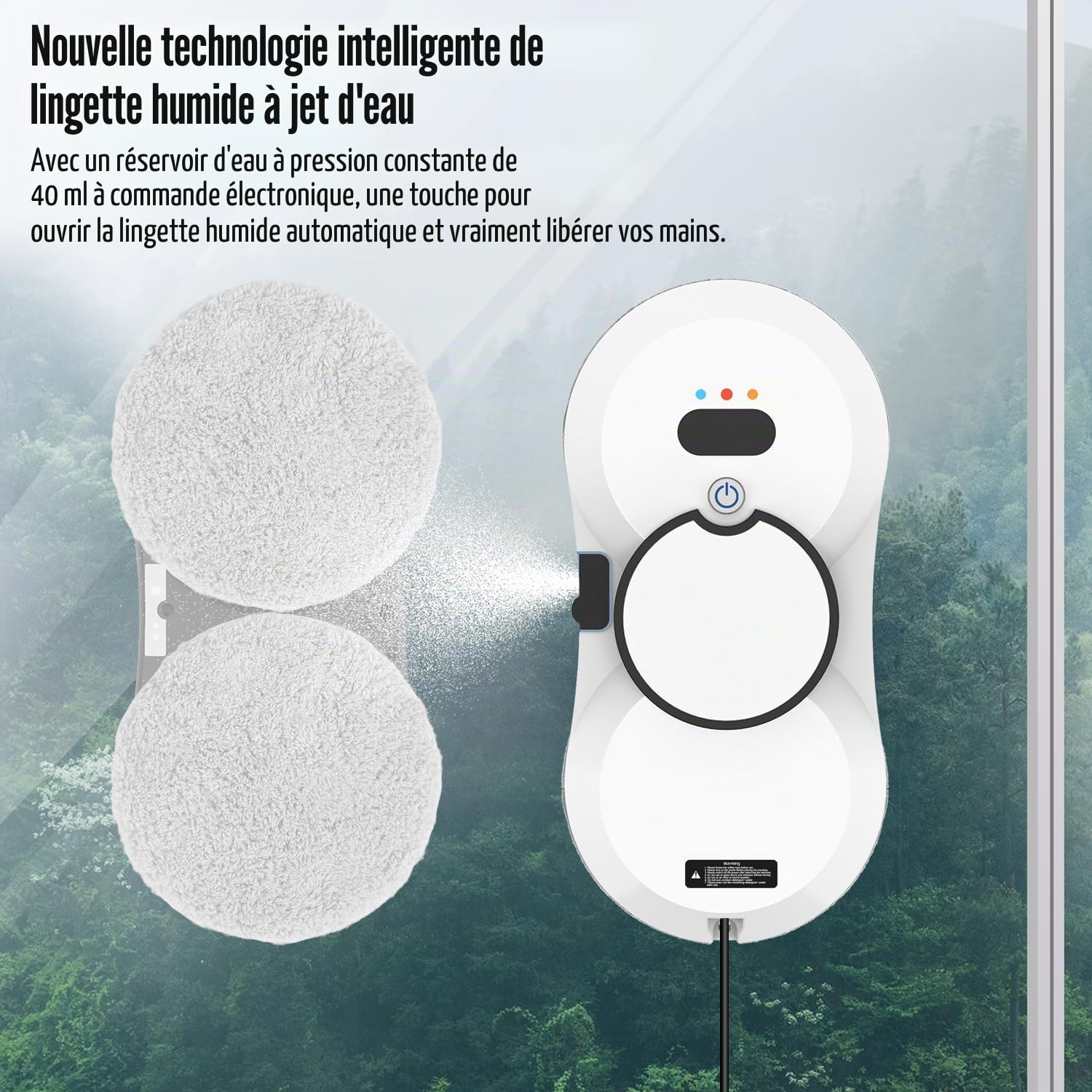 Robot Laveur de Vitre avec Fonction de Pulvérisation, 5600 Pa Laveur de Vitre Automatique, 3 Modes, Réservoir D'eau de 40 ml, Détection de Bords Anti-Chute, pour Fenêtres, Verre, Miroirs, Carrelages