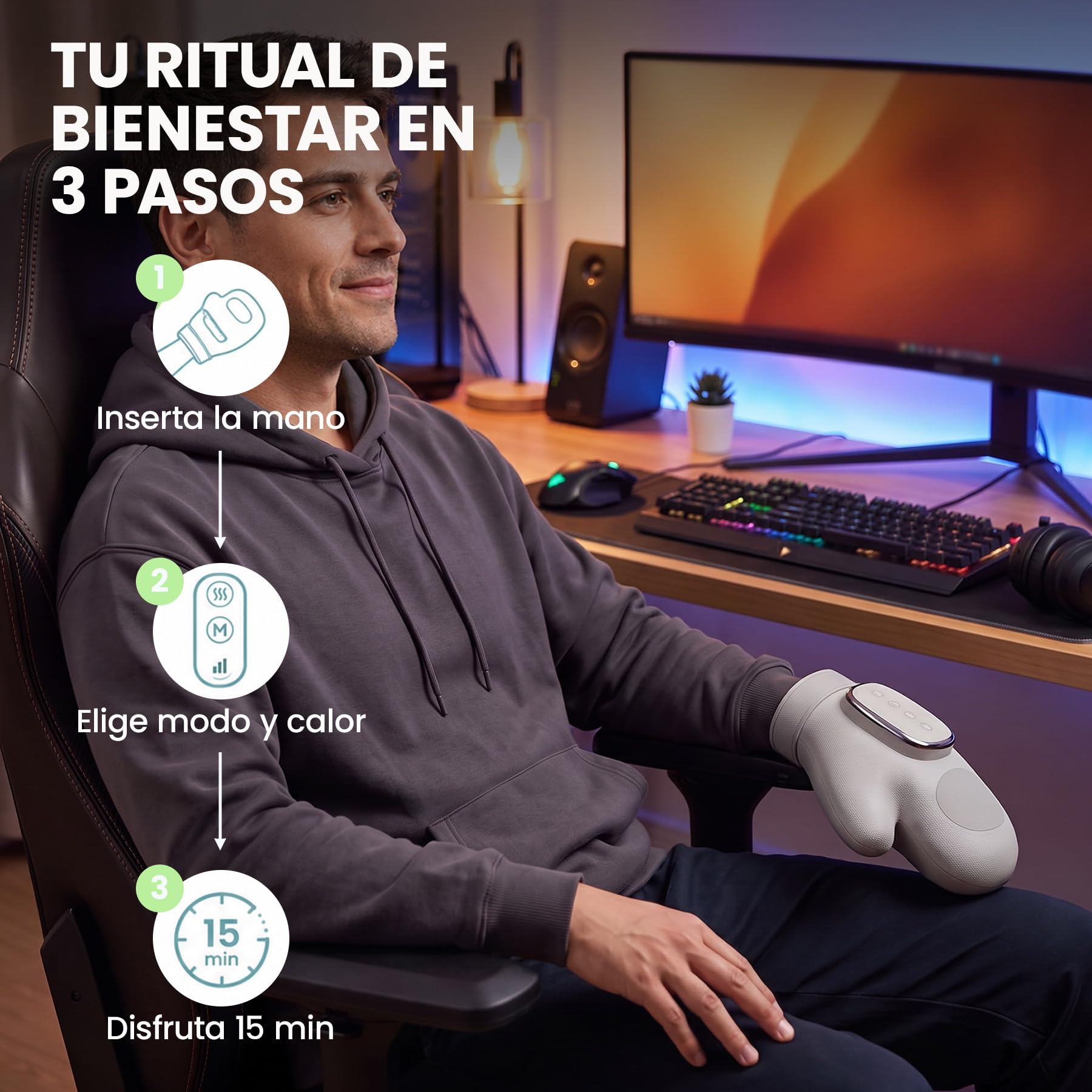 ALIVIATE - Masajeador de Manos Electrico con Calor Cerrado - Guante Artritis Manos Aliviante con 3 Modos y Temporizador - Masajeador Tunel Carpiano Ideal para Regalo.