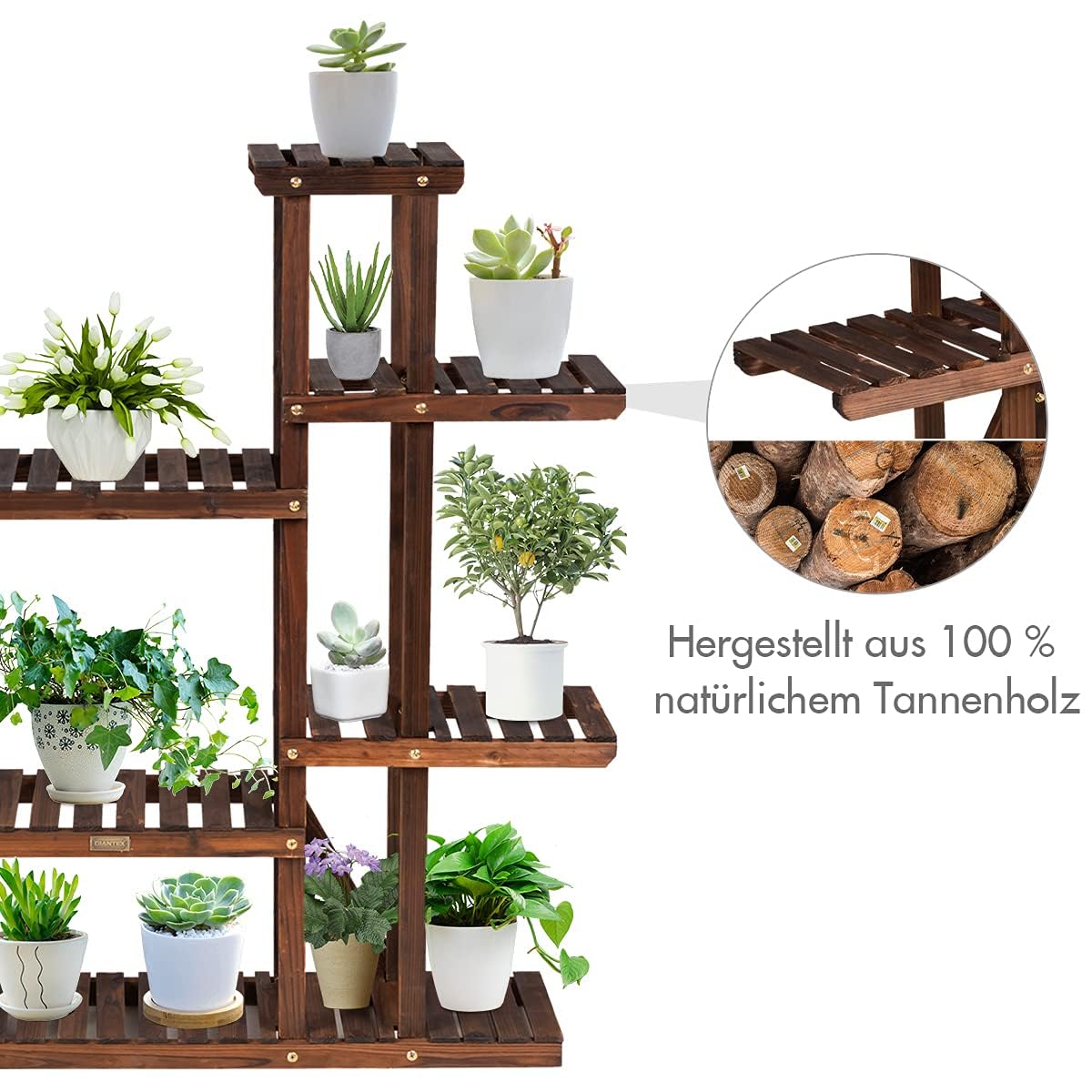 COSTWAY Pflanzenregal Blumenregal, Blumenständer Holz, Blumentreppe Garten, Pflanzentreppe mehrstöckig, Holzregal (9 Etagen / 125x25x114cm)