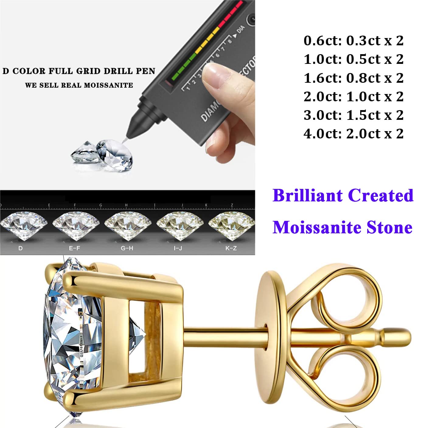 Orecchini Moissanite Donna Uomo Diamante creato dal laboratorio Placcato oro bianco 18K Argento 925 Orecchino Gioielli Regali