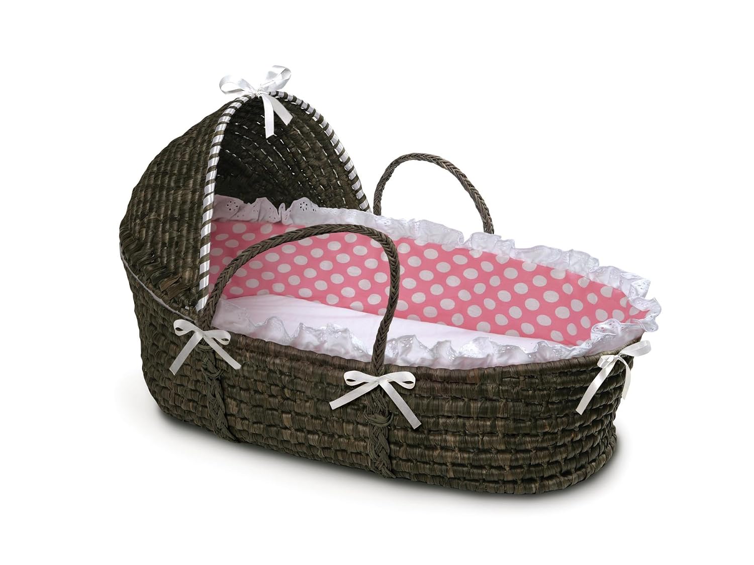 Hooded Baby Moses Basket with Liner, Sheet, and Pad