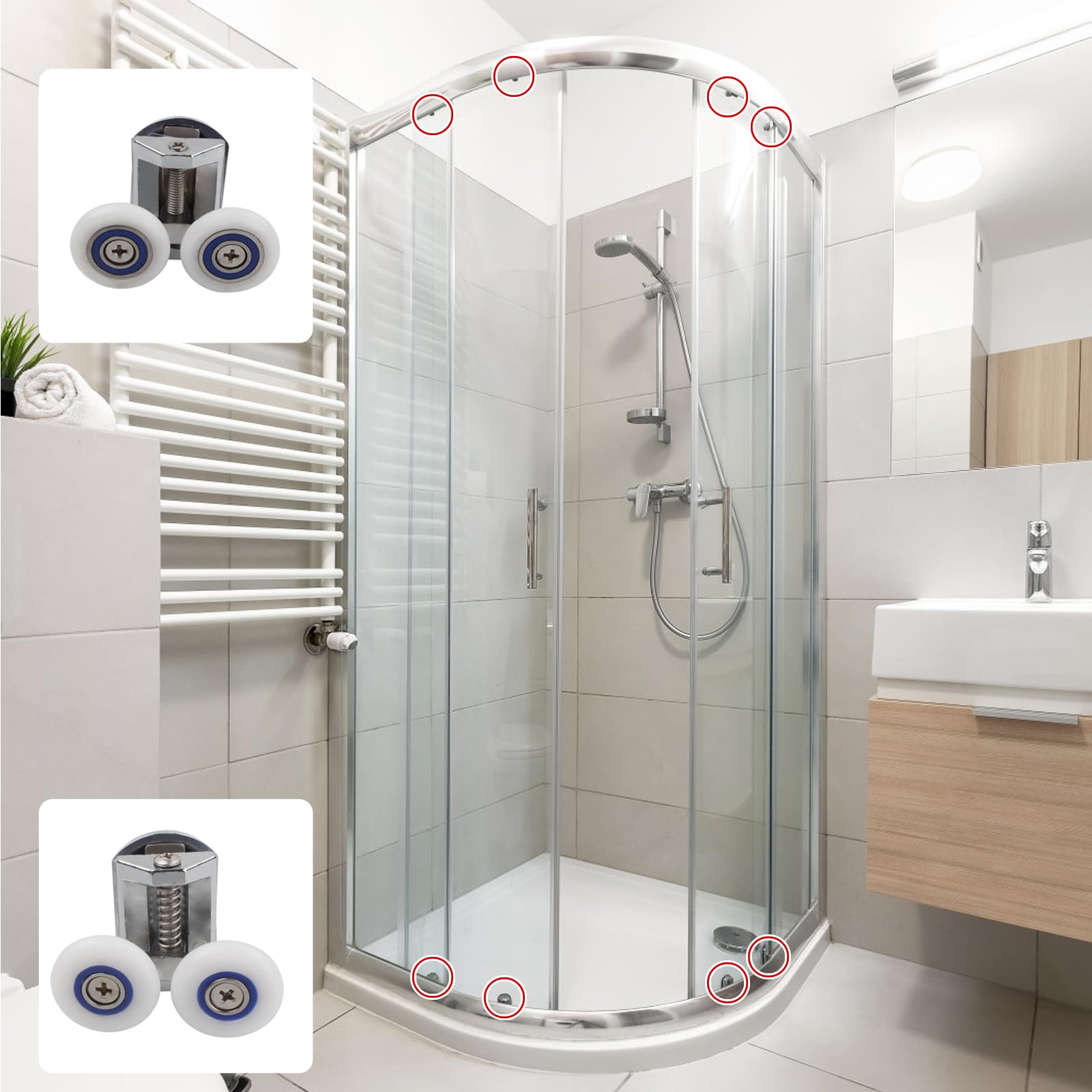 4pcs 26mm Roulette Porte De Douche, 26mm Rouleau De Porte De Douche Dans Portes De Douche, Roulette Porte Coulissante Douche Pour Trou De Verre De 4-8mm