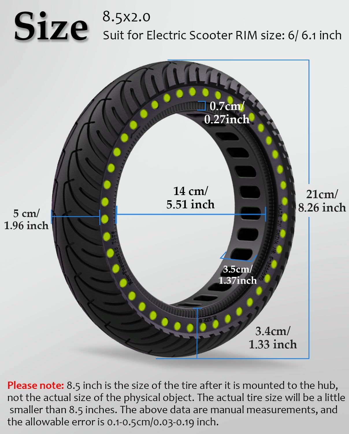 8.5 Inch Scooter Tire, 50/75-6.1 Solid Tire Fit For Gotrax XR GXL V2 Apex XL Hover 1 Jive Journey Aovopro Es80 Electric Scooter 8 1/2 8.5x2.0 Inch tyre Replacement Wheels