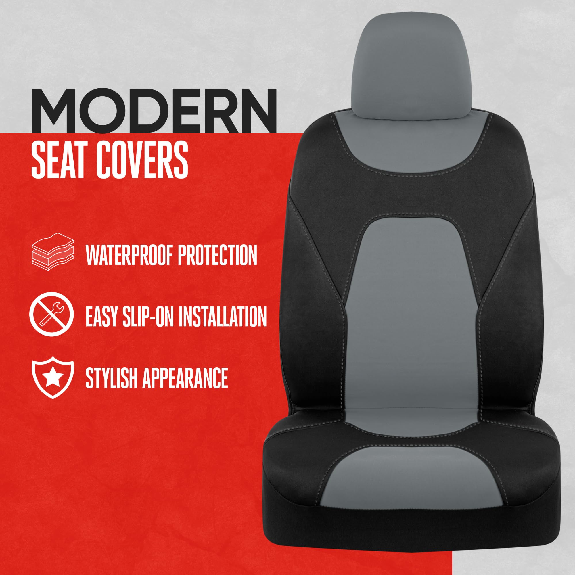 Motor Trend AquaShield Waterproof Front Seat Covers, Gray Seat Covers for Cars – Neoprene Front Car Seats Cover, SUV Seat Covers Protector - Car Interior Cover for Auto, Trucks, & Dog Owners