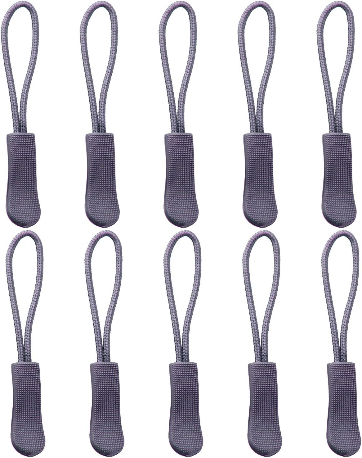 Yzsfirm 10 Pcs Extension Zipper,Silver Gray Durable Zipper Pulls Strong Nylon Cord Rubber Textured No-Slip Pull Rope Fit Any Zipper