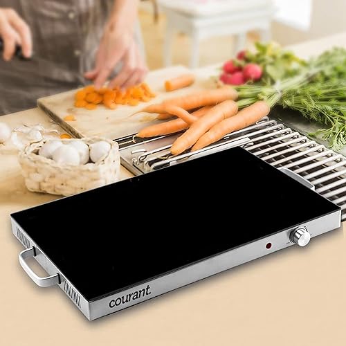 Miniatura 5 de Courant Bandeja de calentamiento eléctrica portátil con control de temperatura ajustable, parte superior de vidrio de cerámica de 24 x 15 pulgadas,
