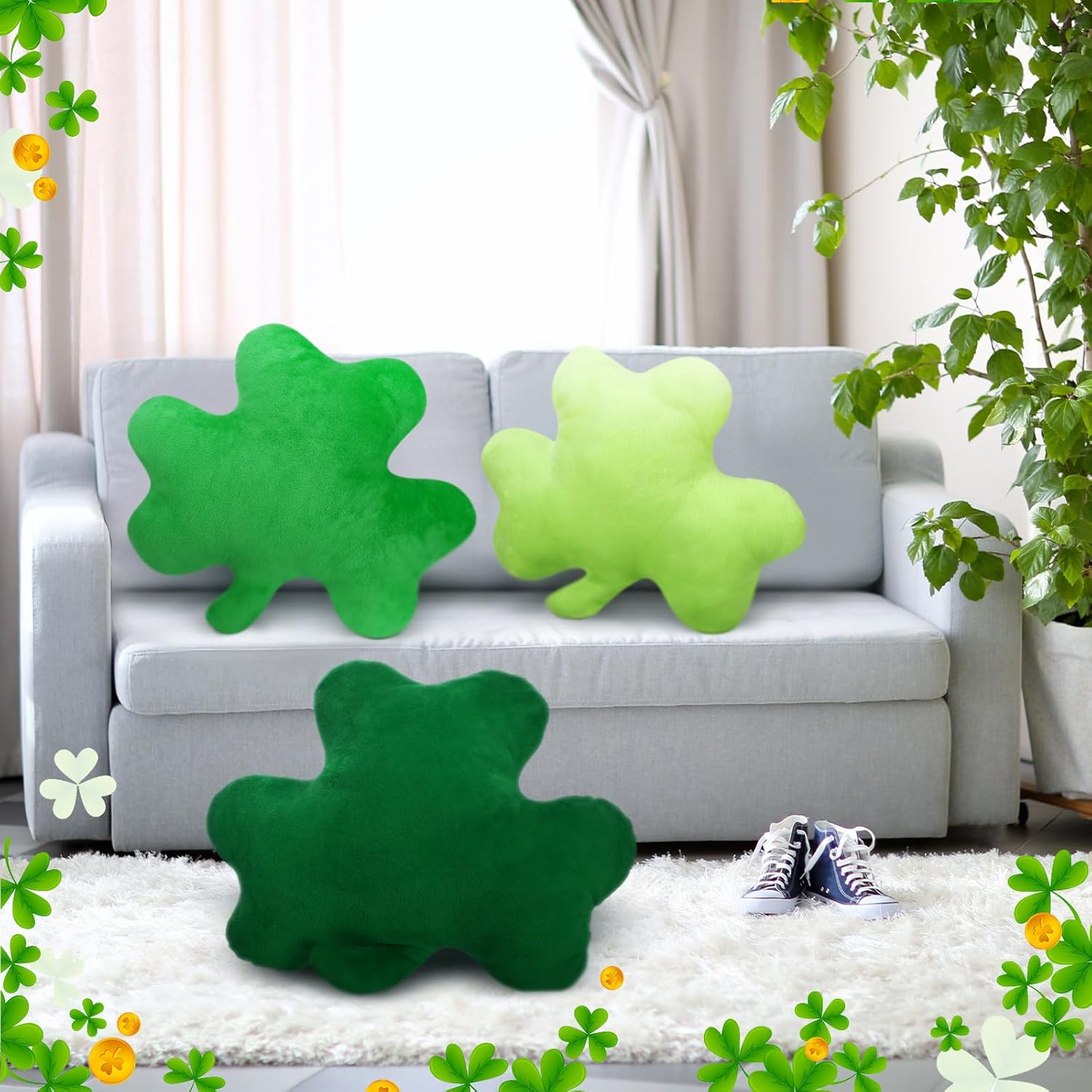 Huwena 3 Pcs Happy Saint Patrick's Day Pillow Shamrock Shaped Throw Pillow Crystal Velvet Shamrock Decorative Pillow Cute Pillow for Couch Sofa Bed Decoration