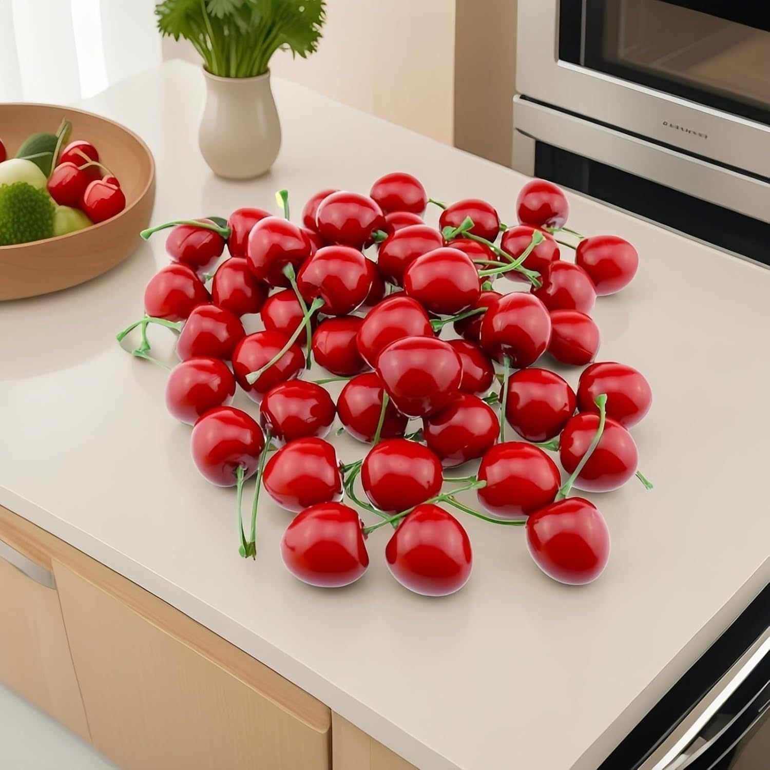 Plastic Fruits for Decoration 20pcs Artificial Cherries, Fake Fruit Decorations, Lifelike Red Lifelike Simulation Fruits