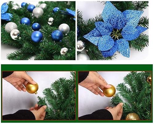 Vista 28 de Guirnalda de Navidad iluminada – 8.8 pies, de ratán, de Navidad, flores artificiales y vid artificiales de Navidad, con luces, funciona