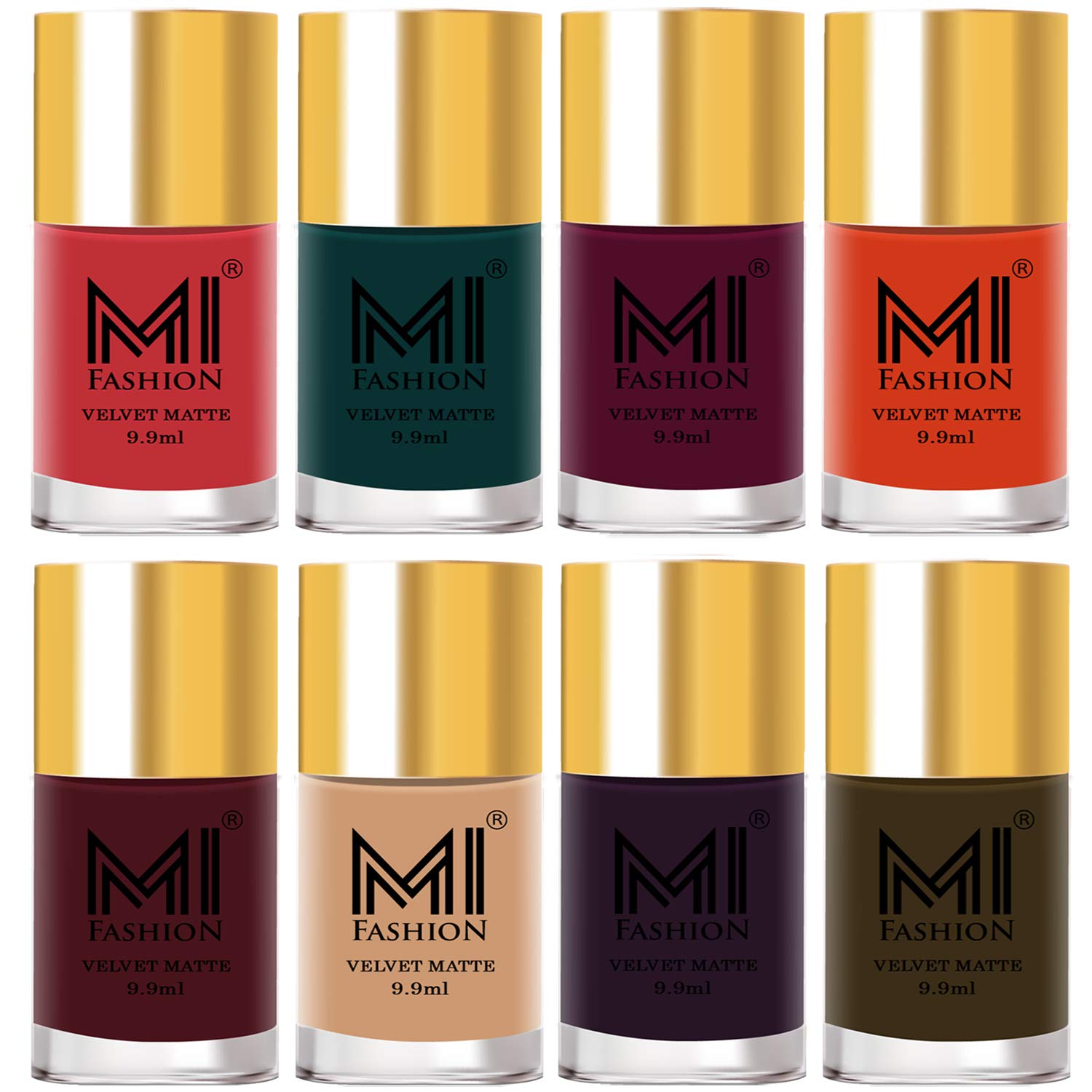 MI FASHION Soft Unique Velvet Matte Nail Polish Multicolors Set Lacquer & Highly Pigmented Intsense Color Top Coat 9.9ml Each (Pack Of-8)-image-45