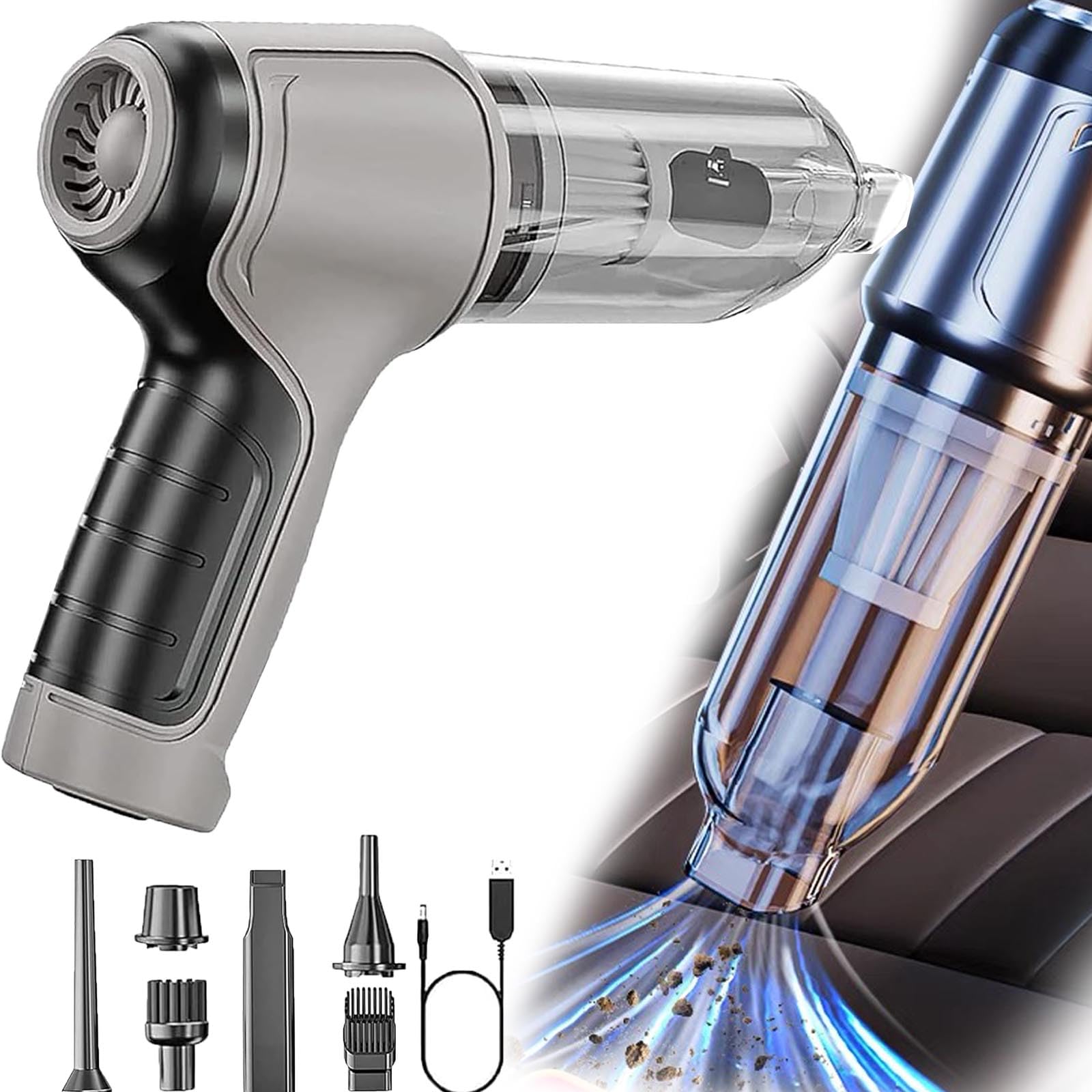 AHSRW Ez Vac Pro Handheld Vacuum, 12000 PA Ez Vac Pro Vacuum, Hyggevalg Car Vacuum (Grey White)