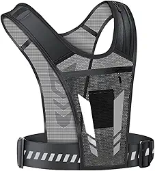 kowaku Colete de corrida Colete de hidratação Bolsa de peito reflexiva com bolso de malha Cintura ajustável Suporte para telefone Bolsa esportiva para