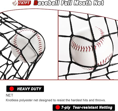 Miniatura 4 de Red de práctica de sóftbol de béisbol de 7 x 7 pies, red de lanzamiento, red de bateo, con sistema de recolección de pelotas grandes, kit de
