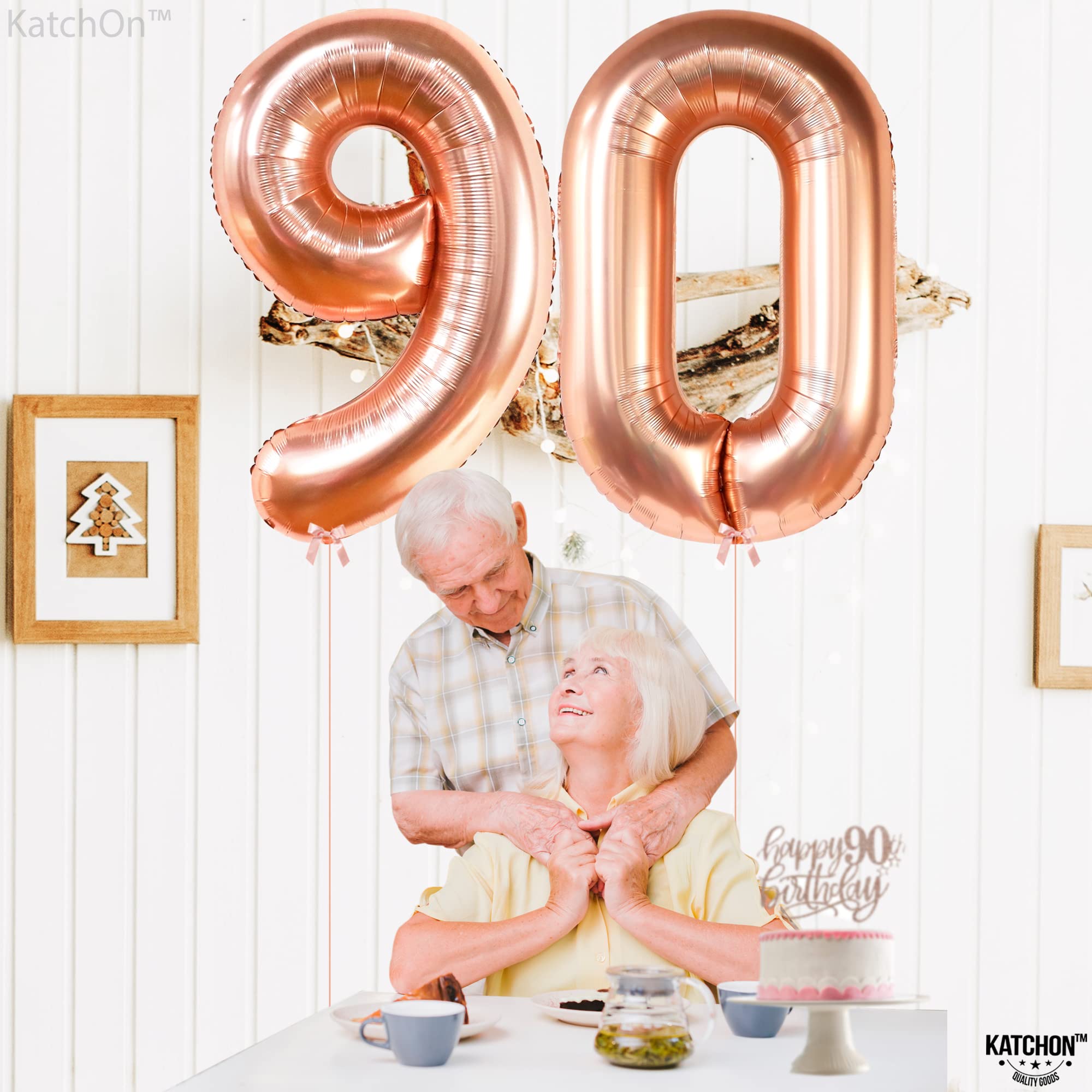 KatchOn Big Rose Gold 90 Balloon Number - 40 Inch | Rose Gold 90th Birthday Balloon, Number 90 Birthday Decor
