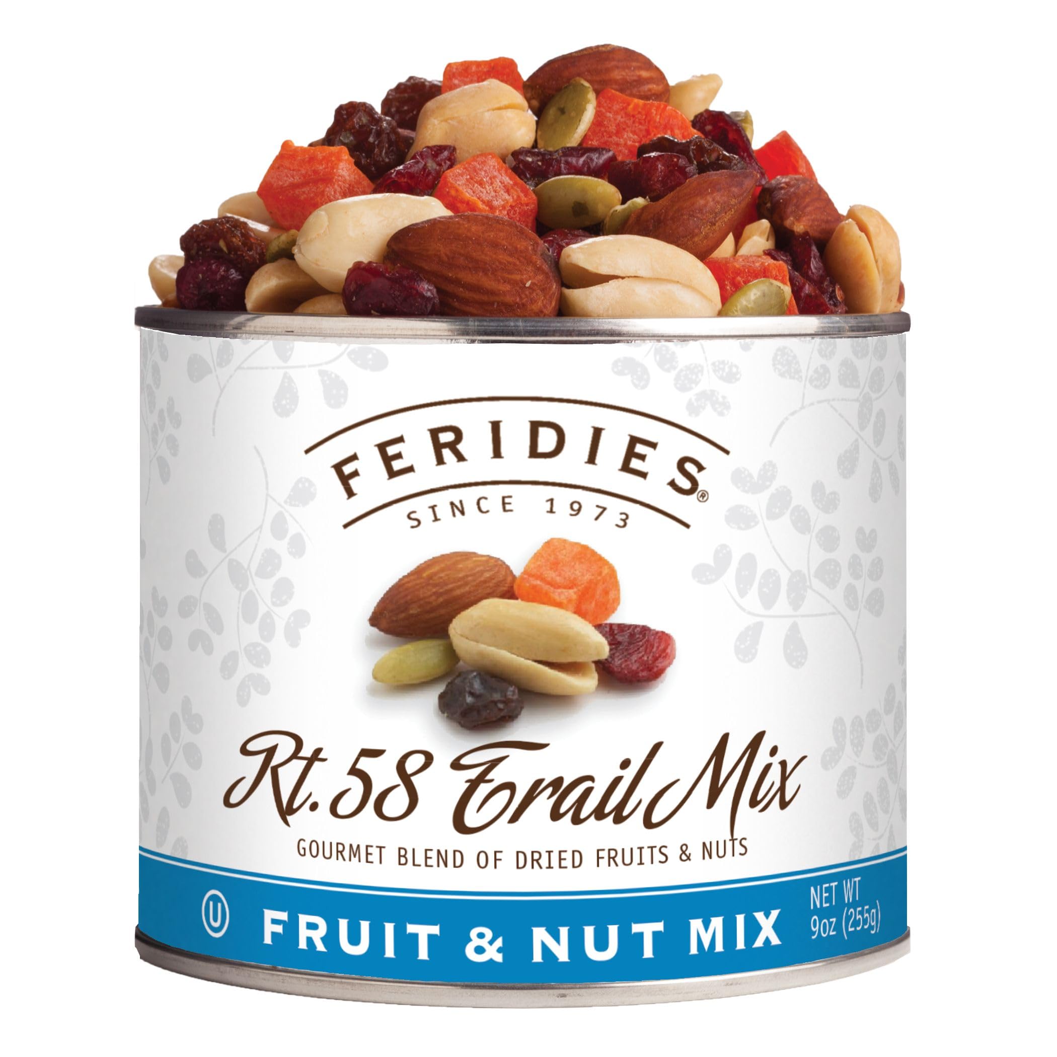 FERIDIES Rt. 58 Dried Fruit and Nut Snack Mix - Virginia Peanuts Trail Mix - 9oz Vacuum Sealed Tin