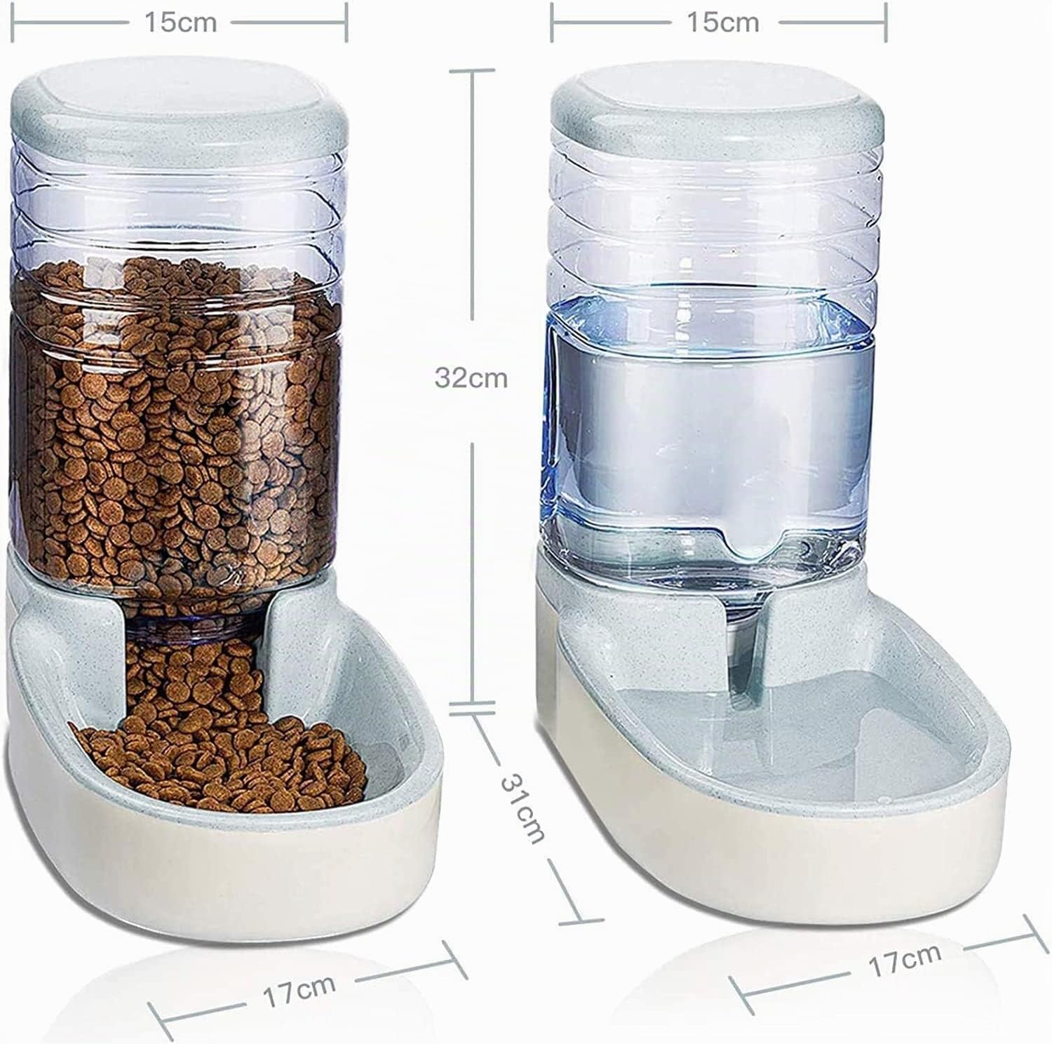 Edipets, Distributeur Croquettes Chat, Chien, Automatique, 2 Unités, 3.8 L, Gamelle à Nourriture et à Eau pour Animaux de Compagnie (Gris)