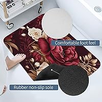Vista 4 de Tapetes de baño elegantes con diseño floral burdeos, alfombra de baño elegante con diseño floral de gota, volumen antideslizante, súper absorbente
