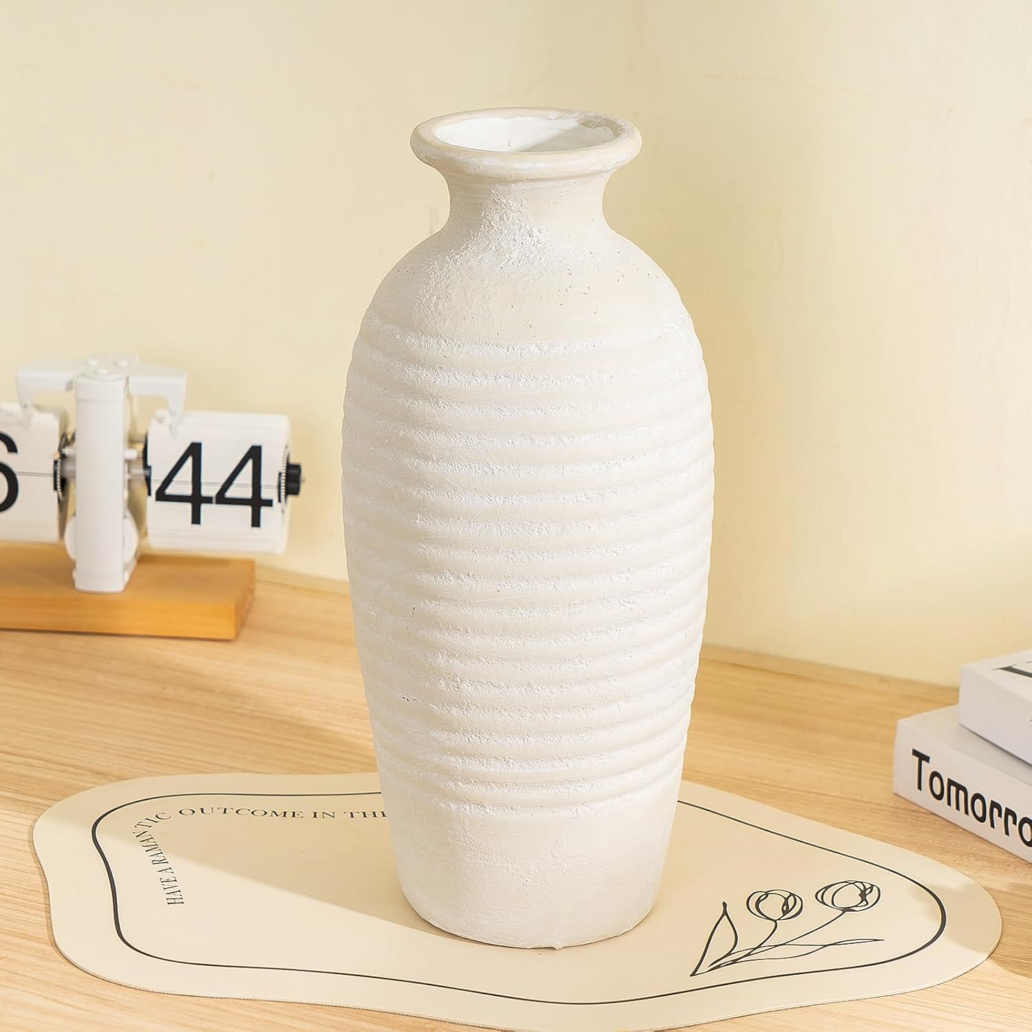 Ceramic Farmhouse Rustic Vase, Ceramic Vases for Home Decor, White Vases for Flowers, Vintage Threaded Decorative Tall Vase, Large Vases for Decor, Living Room, Table, Shelf, Wedding Gift, Off-White - Image 4