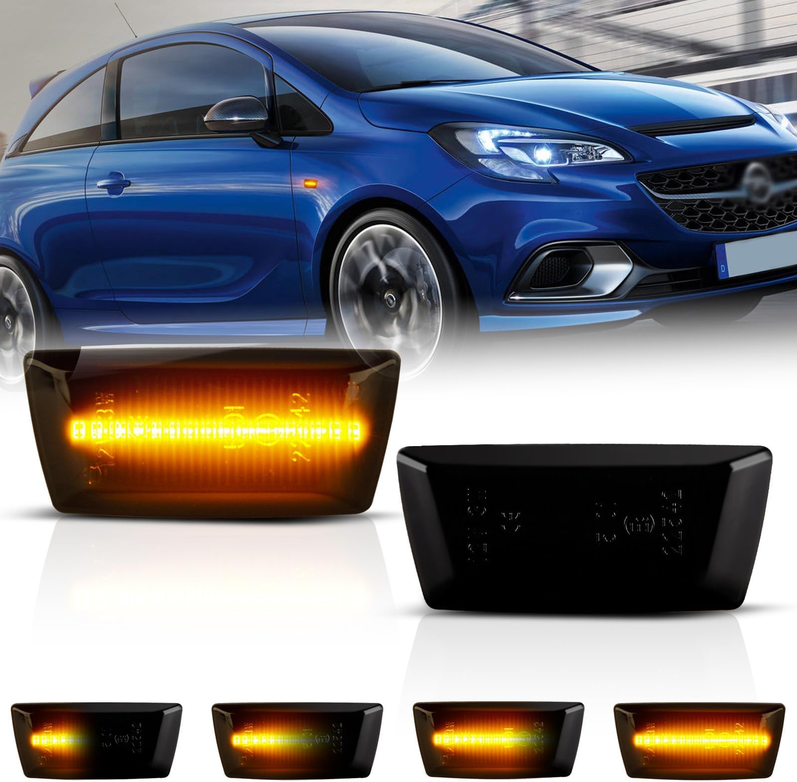 Dynamic Side Indicator for Vauxhall Opel Adam Astra H Corsa D Corsa E Insignia A Meriua B Zafira B,SMD LED Chip Amber Side Marker Blinker, with Canbus, Error Free Side Repeater, smoked Lens