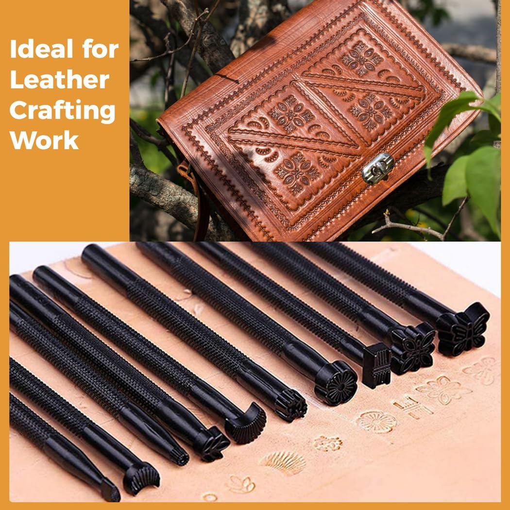 20 Pcs Leather Stamping Tools Set, Unique Shapes for Leather Crafting, Non-Slip Punching Tools for DIY Project, Perfect for Bags, Wallets, Belts, Saddles
