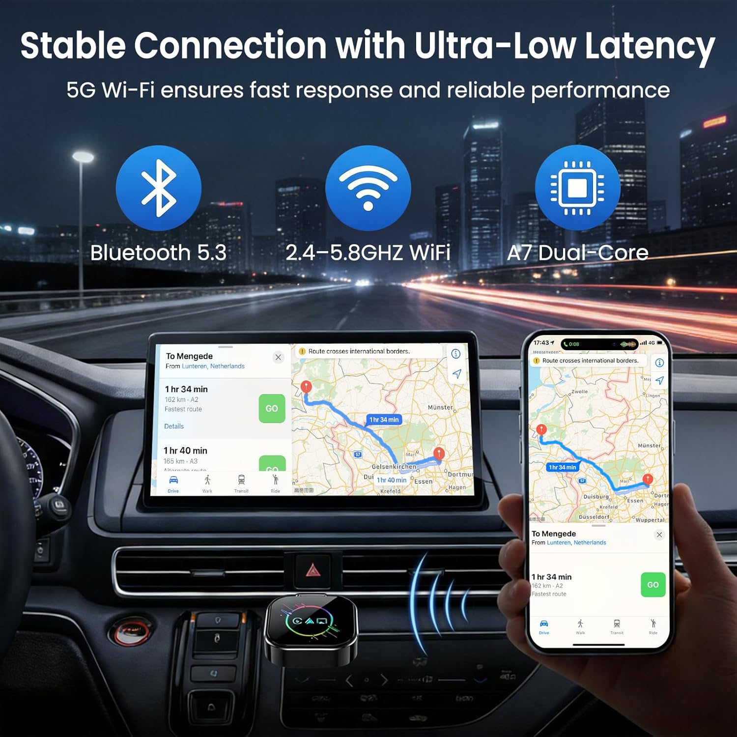 ELECROW Wireless CarPlay Adapter for iPhone＆Android - 3 in 1 Dual Band WiFi 2.4G/5G & Bluetooth 5.3 Airplay Mirror Link CarPlay Dongle with USB-A/Type-C Port, Plug & Play, OTA Update