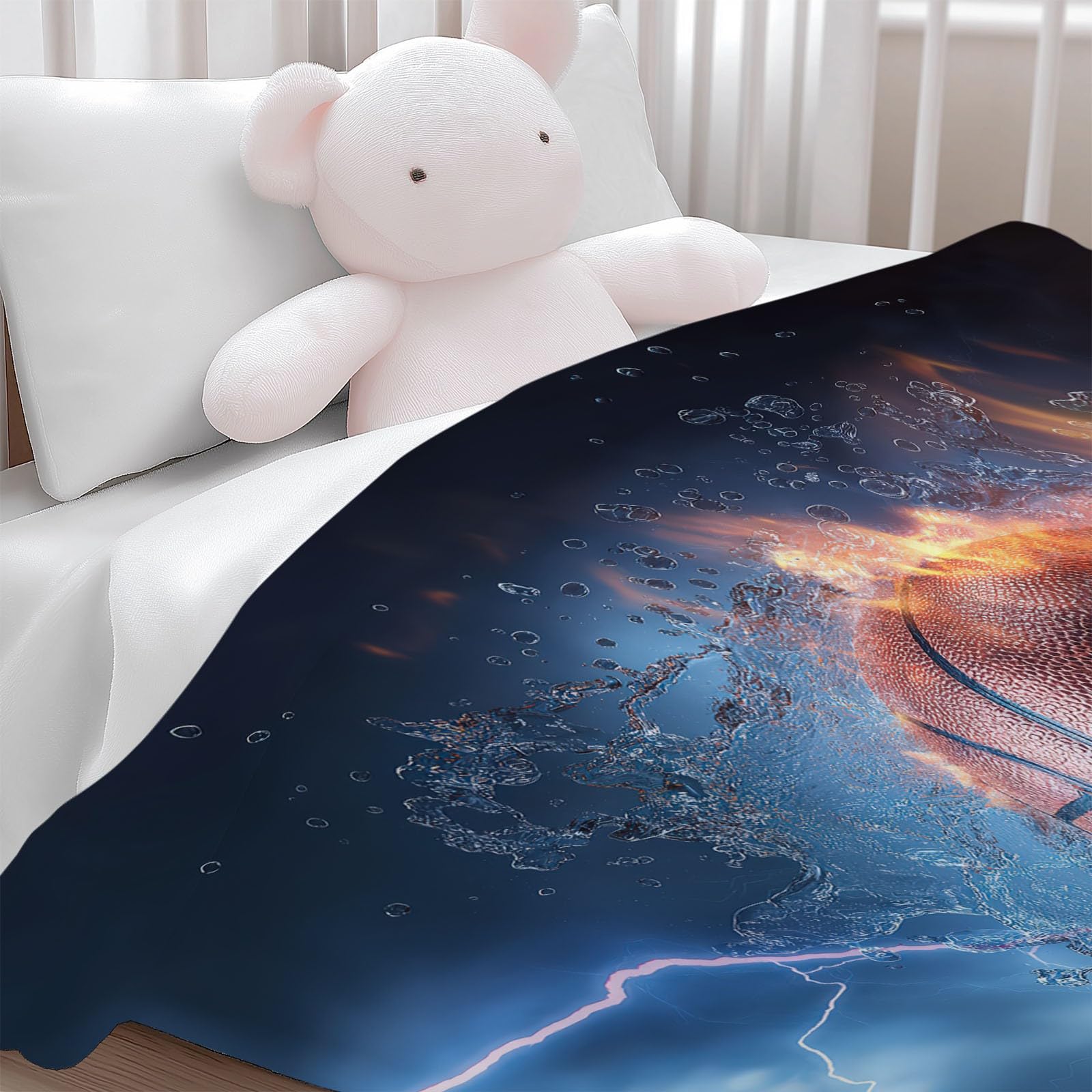 Generico Surrealizm podwójny koc w kratę z piłką ogniową odbijający się koc flanelowy 150 x 200 cm, ciemnoniebieski miękki pokrowiec na sofę z mikrofibry - koce termiczne na sofę w kratę narzuta na
