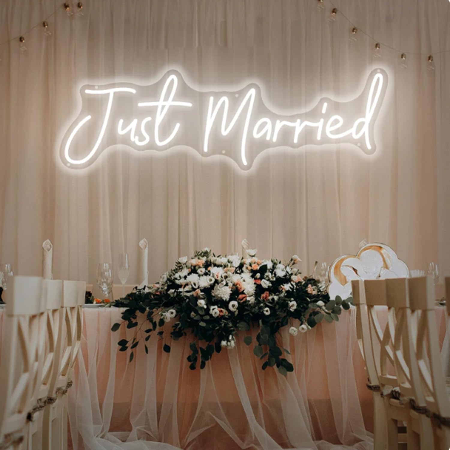 Just Married Neon Sign White LED Wedding Neon Light for Wall Decor, Wedding Engagement Anniversary Birthday Party Gift, Romantic Room Decoration for Home Bedroom,16.5x6.5Inch