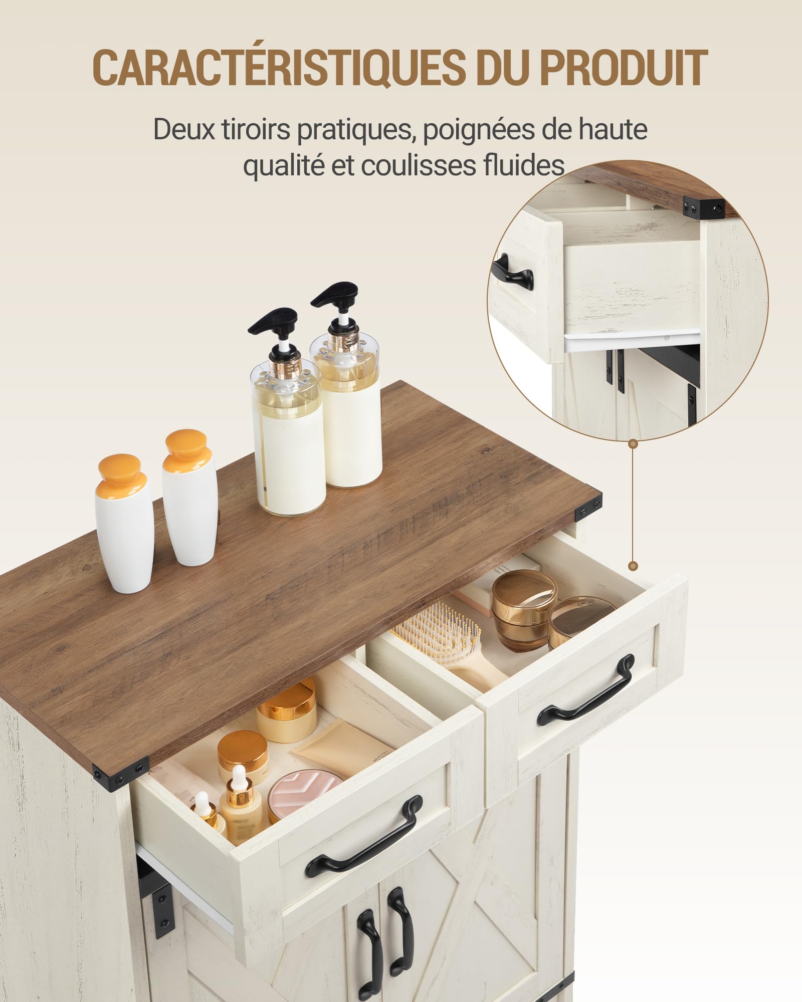 Hzuaneri Meuble de Salle Bain, Meuble de Rangement avec 2 Tiroirs