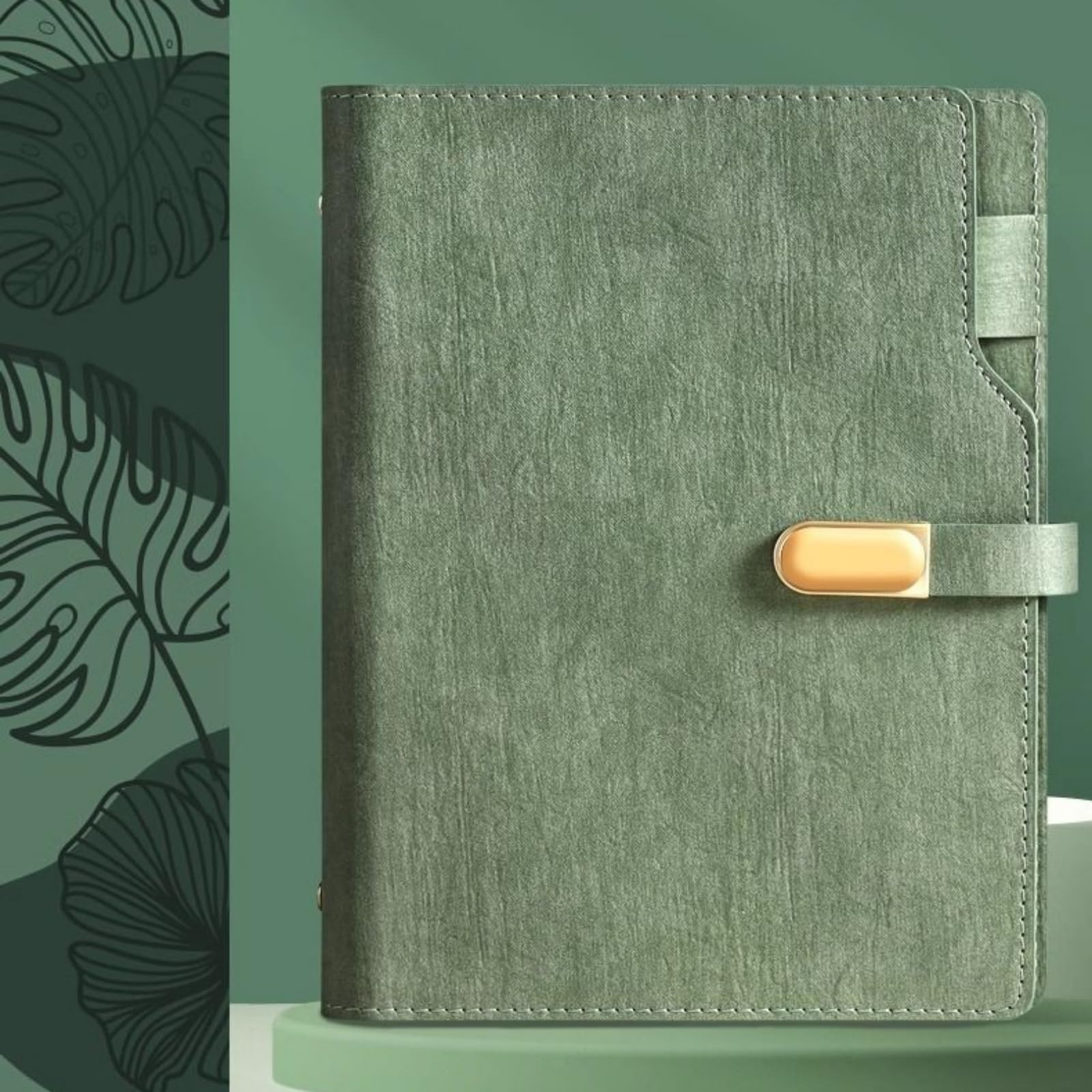 Personal Organizer, Notebook, Notepad, Loose-Leaf A5, Binder, 6 Holes, PU Leather, Thick Hand, Magnetic Design, Card Slots, Storage Wallet, Pen Holder, Lightweight, Portable, Stylish, Simple