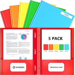 2 Pocket Folders with Prongs, 3 Prong Folders with Pockets, Colored, 5 Pack