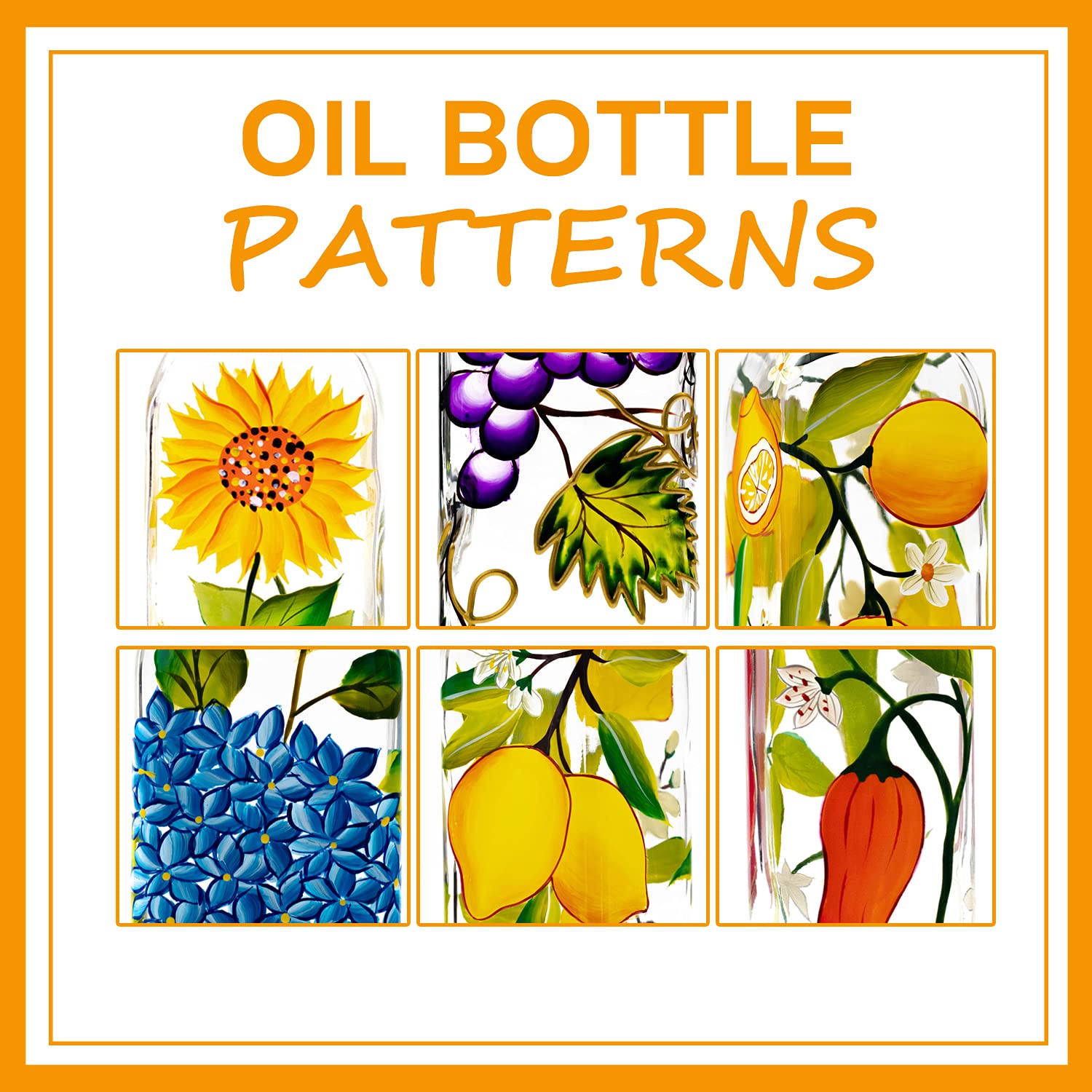 Botella de aceite de oliva de vidrio de 17 onzas – 500 ml de aceite verde y vinagre Cruet con vertedores y embudo – Decantador de jarra de aceite de oliva para cocina (girasol2)