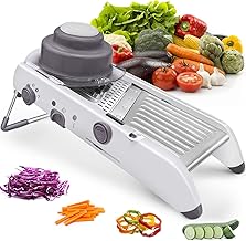Cortador e ralador de batata Mandoline Slicer de aço inoxidável com lâminas ajustáveis e seguras integradas para cozinha, fatiador de alimentos Mandalin profissional de batata, fatiador de batata, vegetais e cebola de tomate