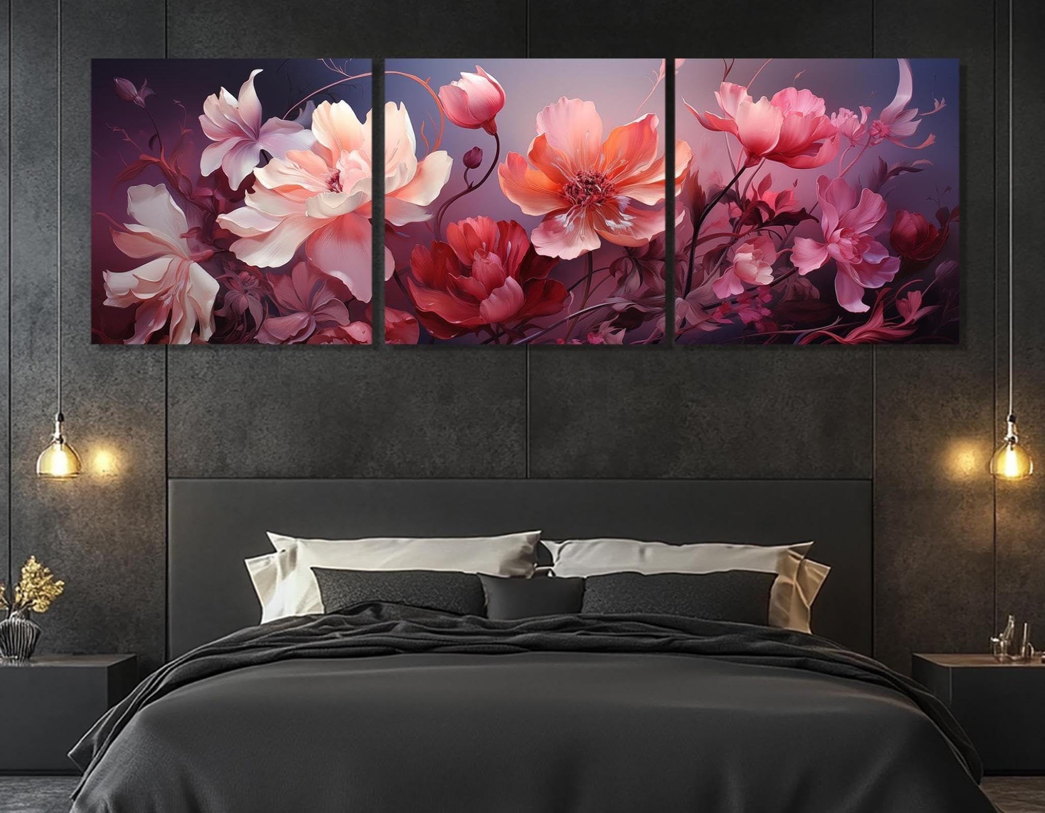 Impression sur toile florale pivoine rose - Affiche botanique 3 pièces - 6