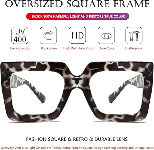 Miniatura 4 de AIEYEZO Gafas cuadradas de gran tamaño con luz azul para mujer, bonitas gafas de marco grande, gafas de computadora multicolor transparentes a la