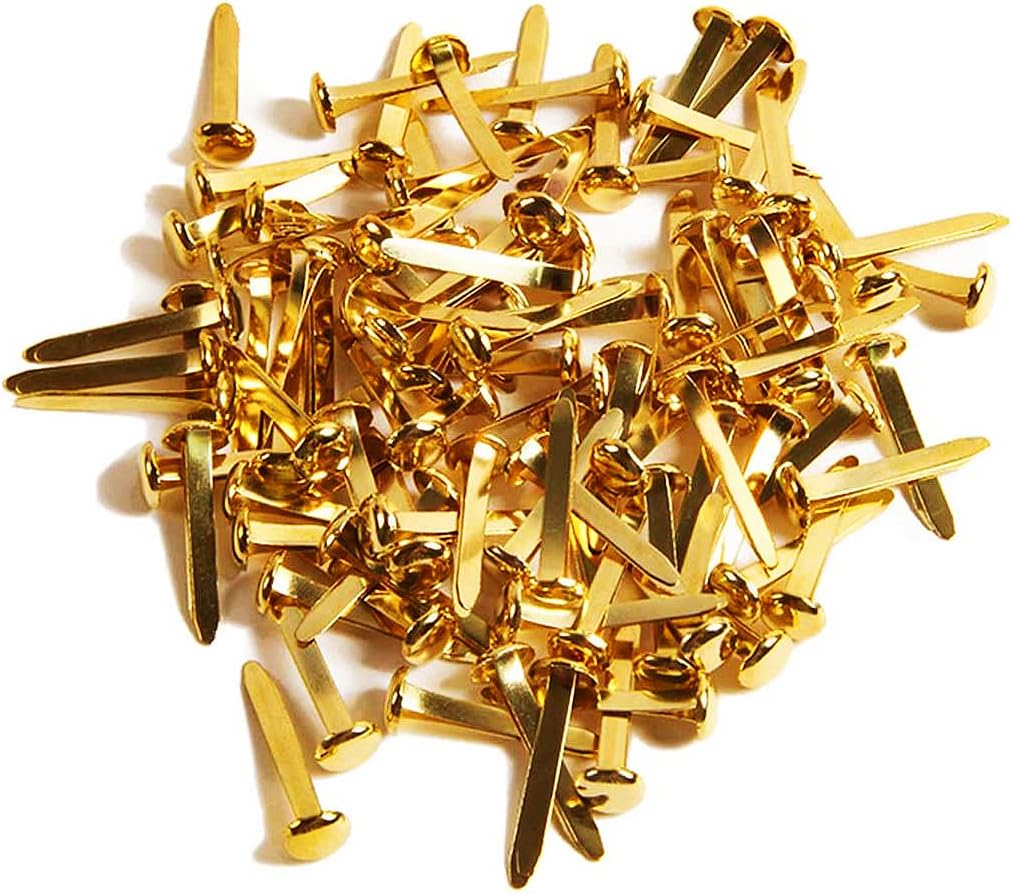 CHAVA Paper Fasteners Brads, 100pcs Split Pins Round Metal Art Fasteners Brass Gold Art