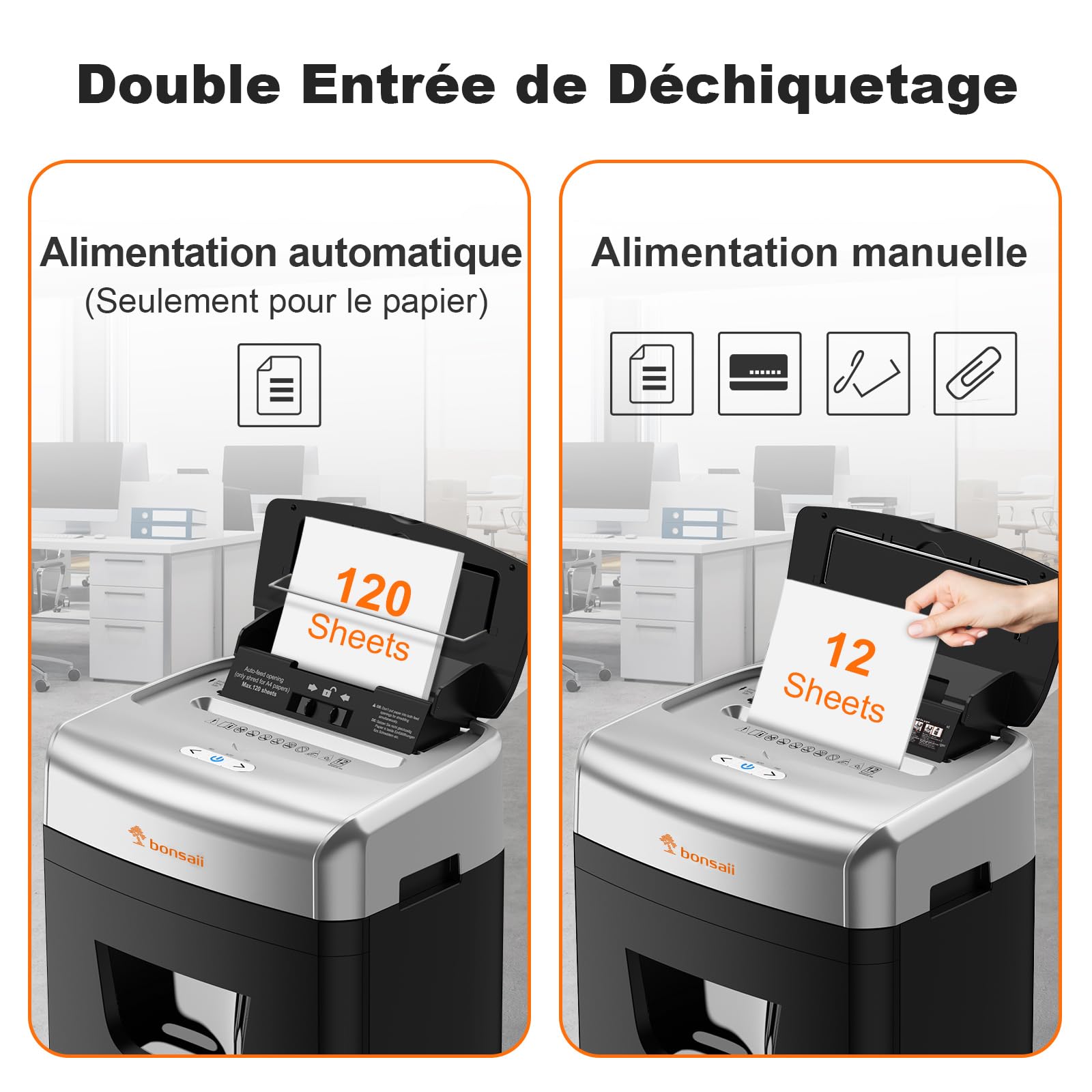 Bonsaii 120 Feuilles Destructeur de Documents avec Alimentation Automatique, Micro-découpe P-4, Extrêmement Silencieuse avec 62 DB (C233-B) | C233-B Récipient silencieux de 23 l pour le bureau et la maison