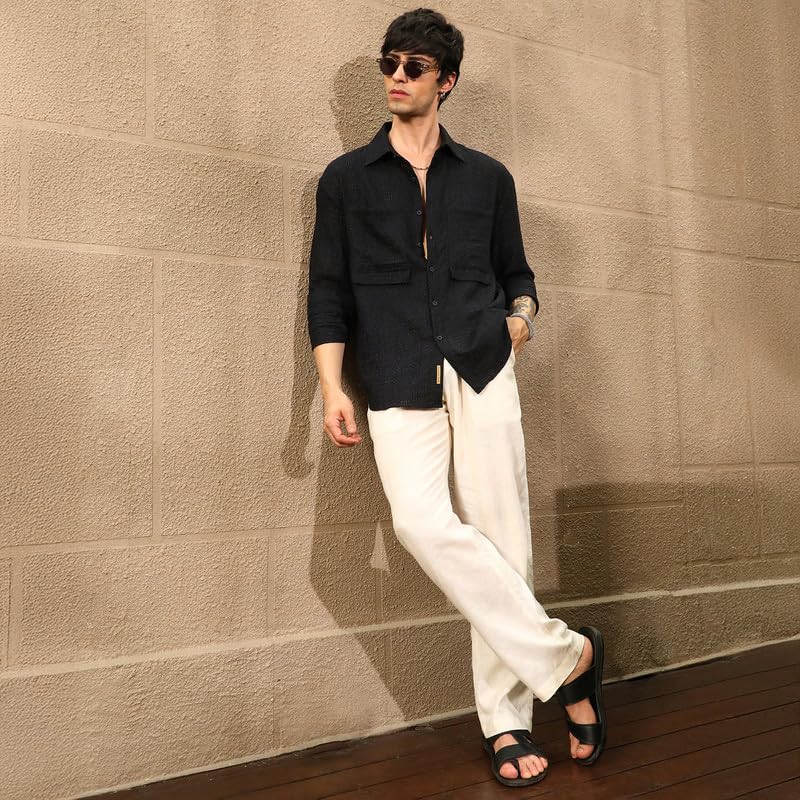 Image of CAHOOT Men's Oversized Shirt Casual Wear | Lapel Collar | Long Sleeve | Button Closure | Oversized Shirt Crafted with Comfort Fit for Everyday Wear