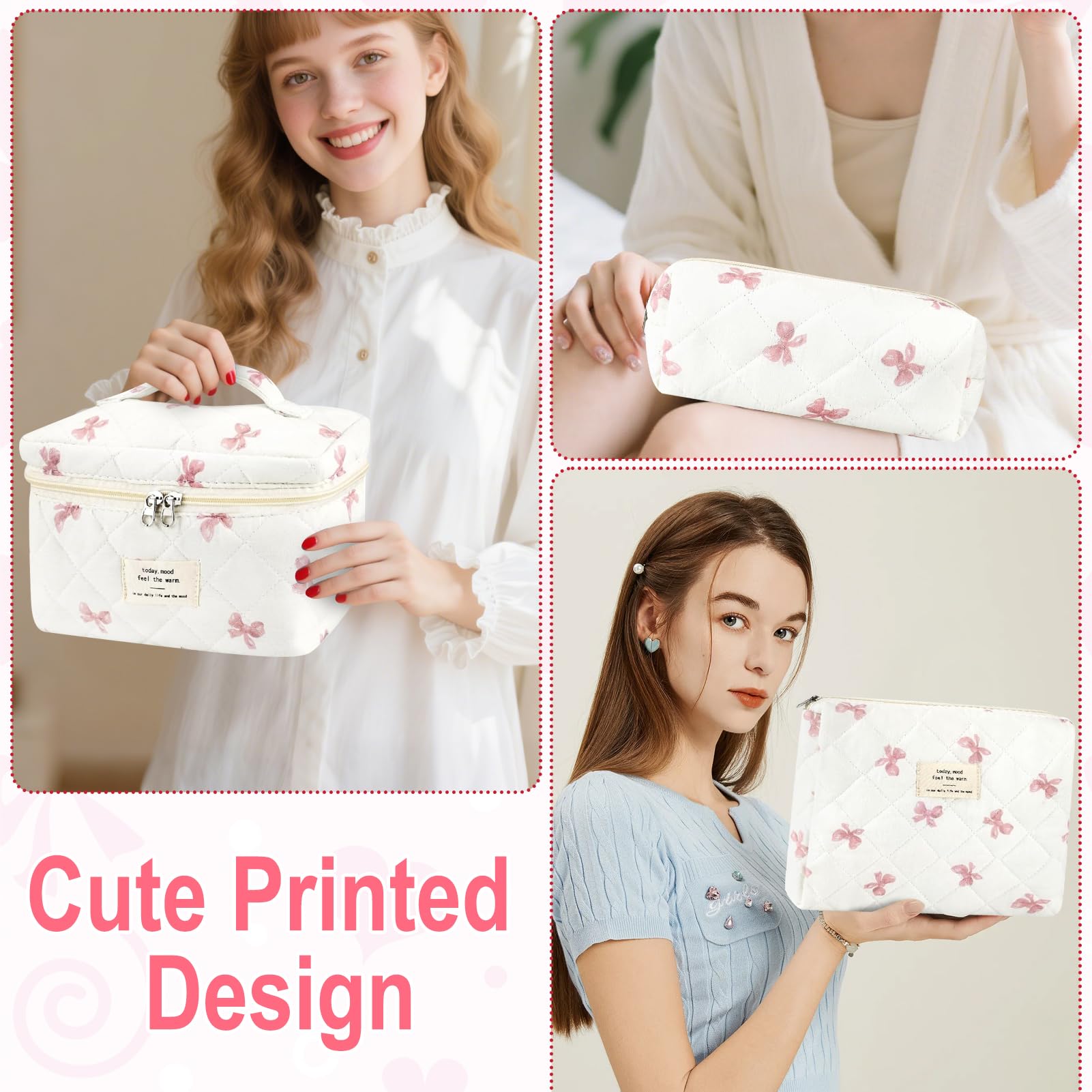 URSKYTOUS Cotton Quilted Makeup Bag Set