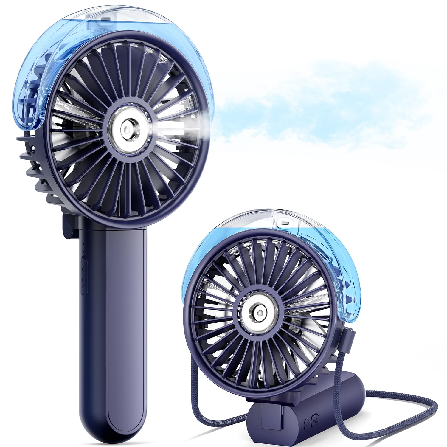 SWEETFULL Misting Fan Portable - 180° Foldable Handheld Personal Fan with Mist Spray, 3 Speeds, 30ml Water Tank, USB Rechargeable for Travel, Outdoors