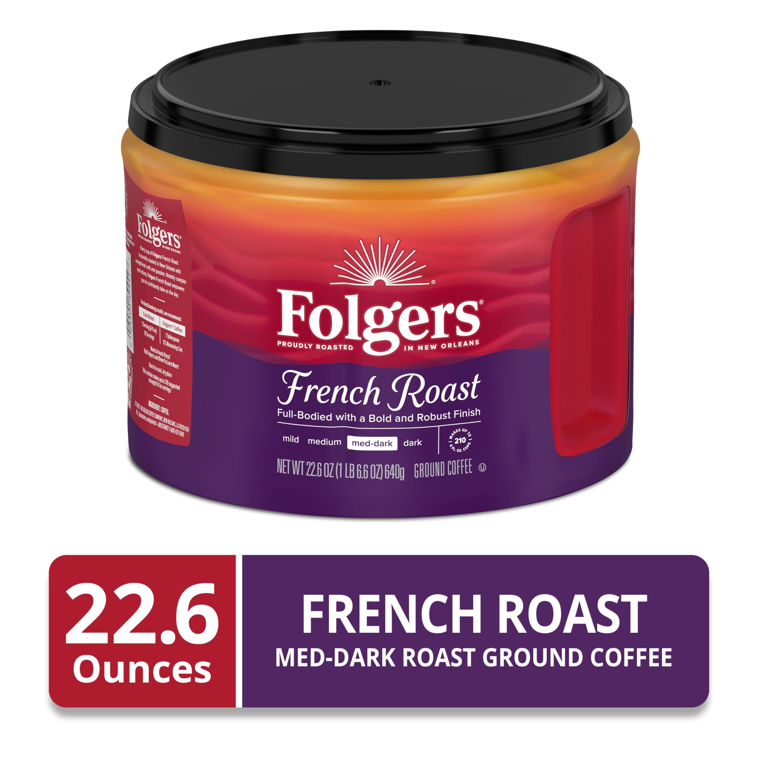 Folgers - Café French Roast | Café Molido Intensidad Media-Alta - 1 Lata de 640 g