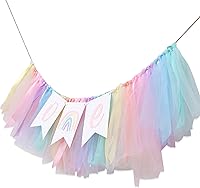 Vista 9 de Cartel para silla alta de arcoíris pastel, cartel de tul y cinta para silla de bebé de primer cumpleaños, decoraciones de arcoíris
