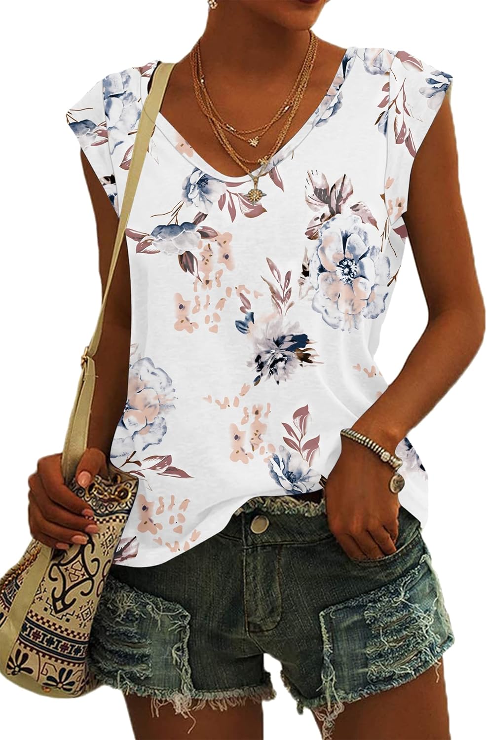 AUSELILY Womens Cap Sleeve T-Shirt Casual Loose Fit Tank Tops