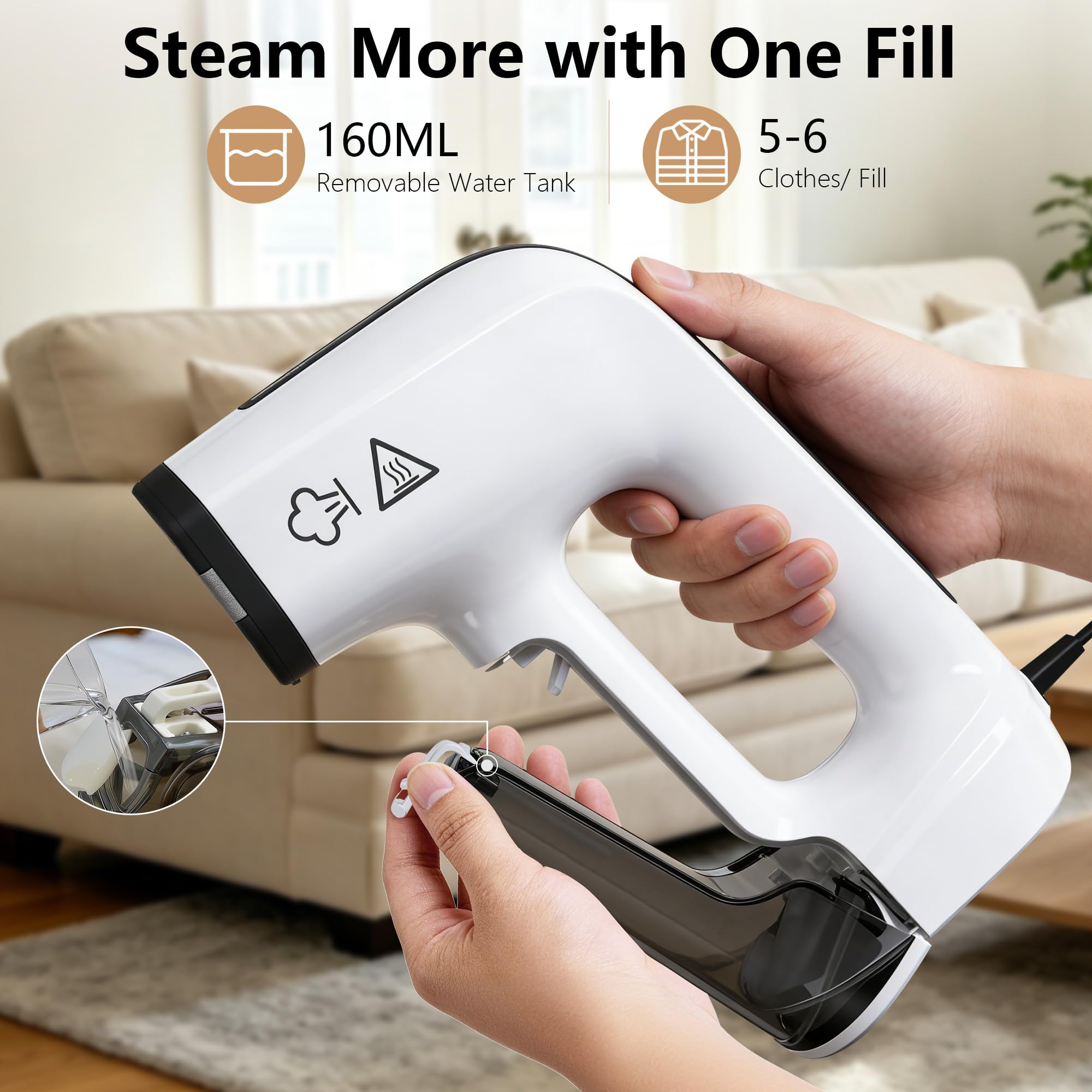 PKBD Plancha de Vapor de Mano para Ropa Ideal para Hogar y Viajes,Blanco