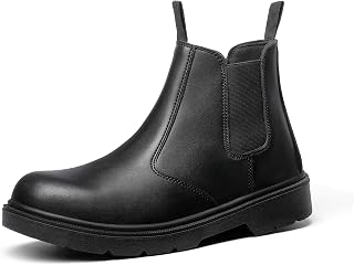 NORTIV 8 Mens Safety Boots Black Work Boots Mens Steel Toe Industrial Boots Mens Slip On Boots Protective Durable Construction Boots