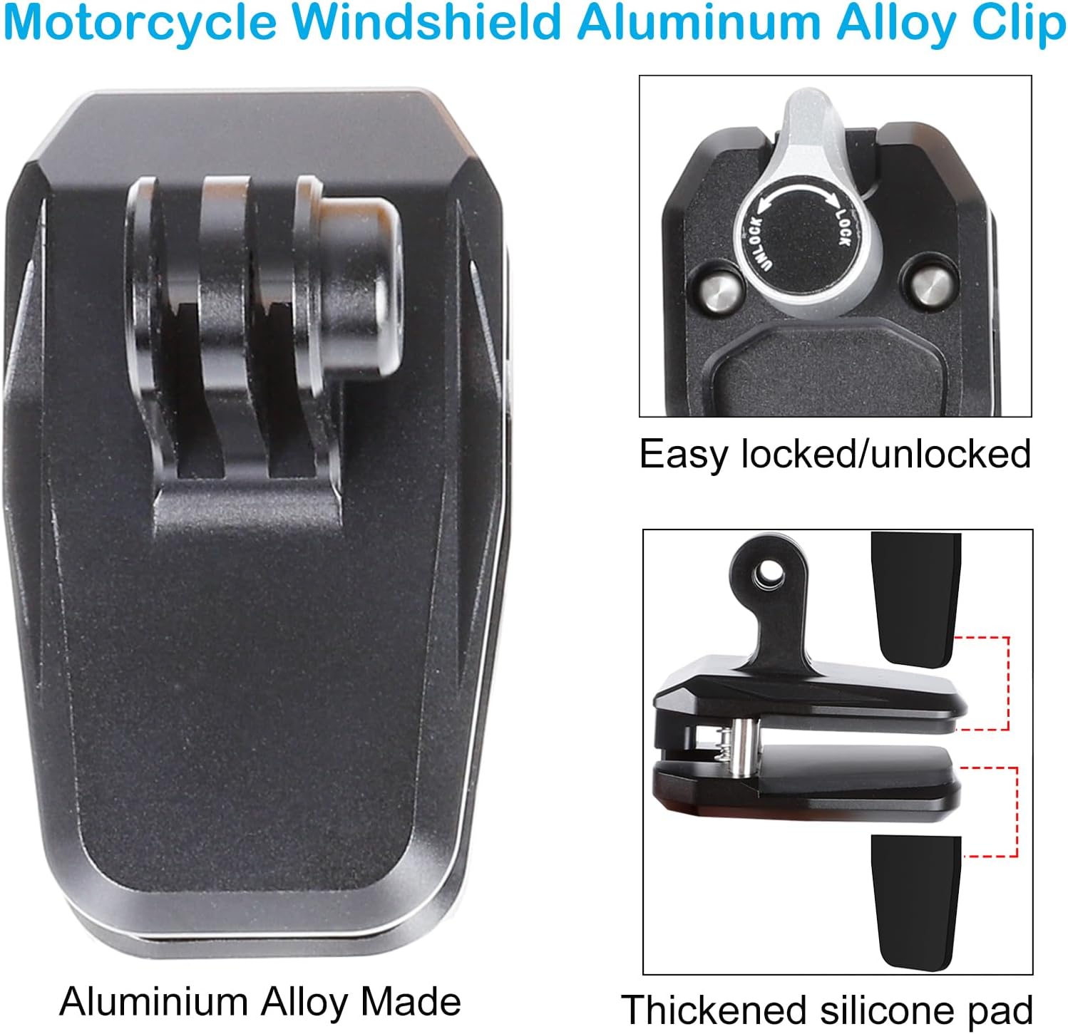 PellKing Motorcycle Windshield Aluminum Alloy Clip for x5/X4/X3/X2,Motorcycle Windshield Camera Clamp with Aluminum Alloy 1/4" Adapter,Motocycle Mount for GoPro Hero 13 12 11 10 9 8