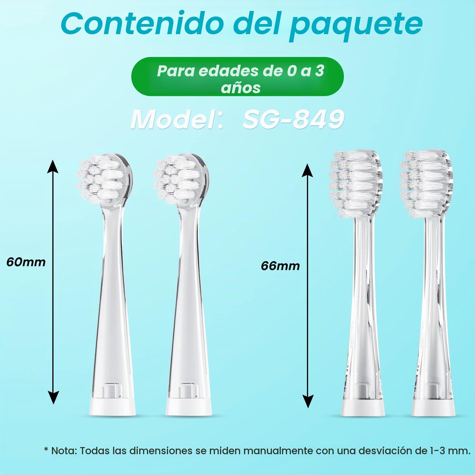 Seago Cepillo de dientes eléctrico para niños reemplazable cabezal de cepillo Adaptarse a SG513 SG977…